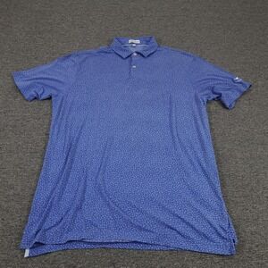 Peter Millar Polo Shirt Mens Large Blue Floral Print Golf Performance Stretch